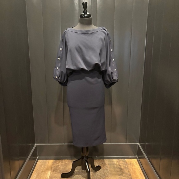 Elegant Asos Navy Dress with Button accents on Sleeves - Picture 1 of 8